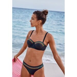 Boden Bikini SET Samos Cup-Size Top 36DD‎ Matching Bottoms Navy Embroidery 10